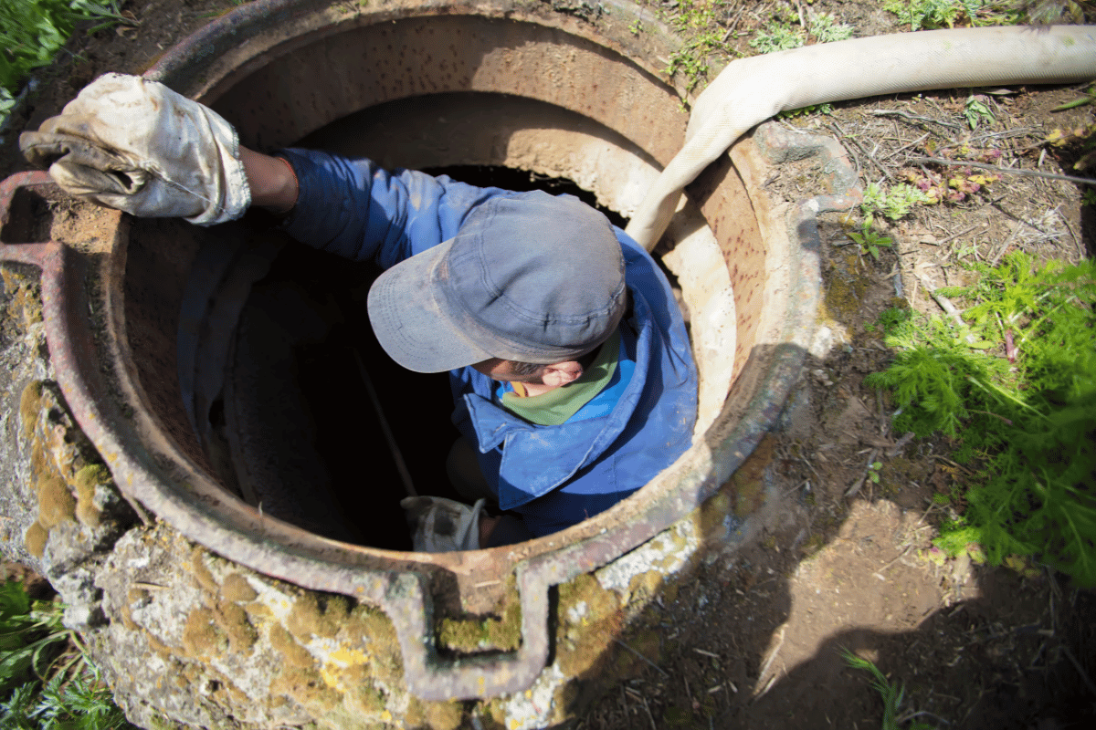 A professional plumber repairing a sewer line